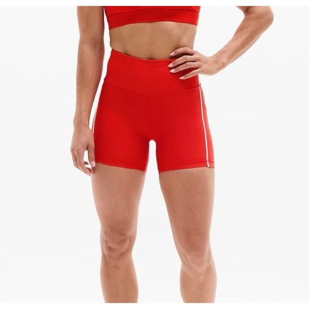 NEW Athleta Interval Stash High Rise Tipped 5"‎ Short Cardinal/Bright White XXS